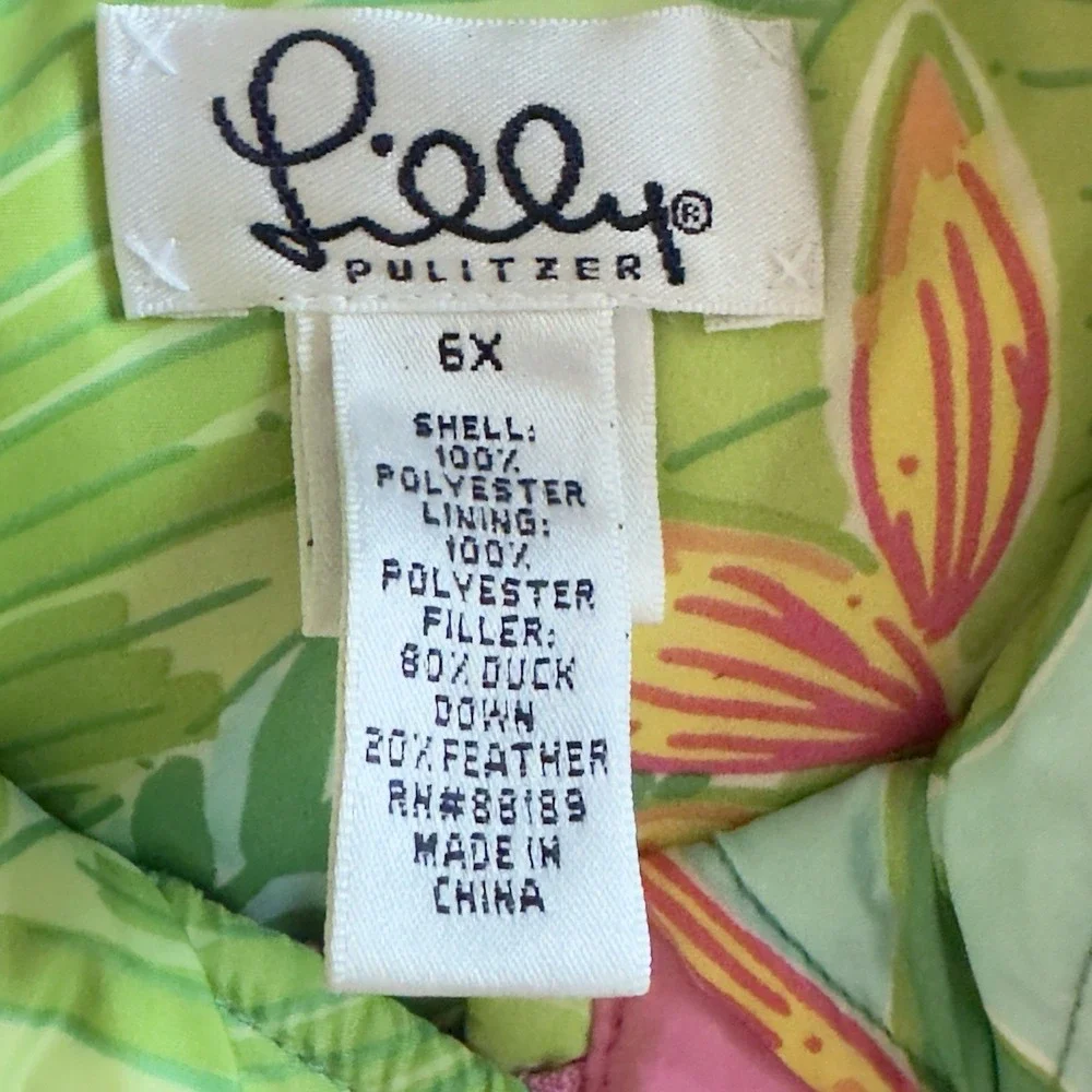 Lilly Pulitzer Floral Reversible Down Puffer Vest Girls 6X Pink Tropical Preppy